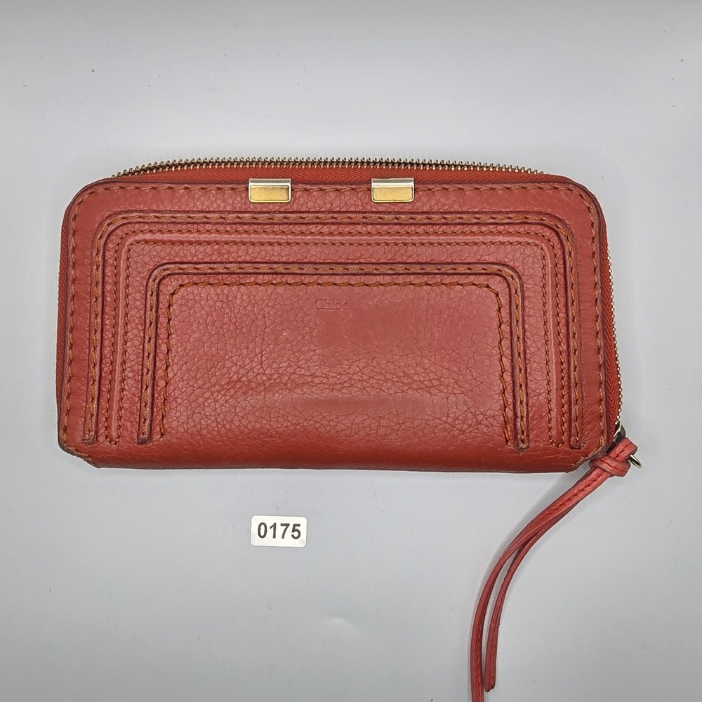 Chloe Marcie Zip Around Wallet Orange Leather #175